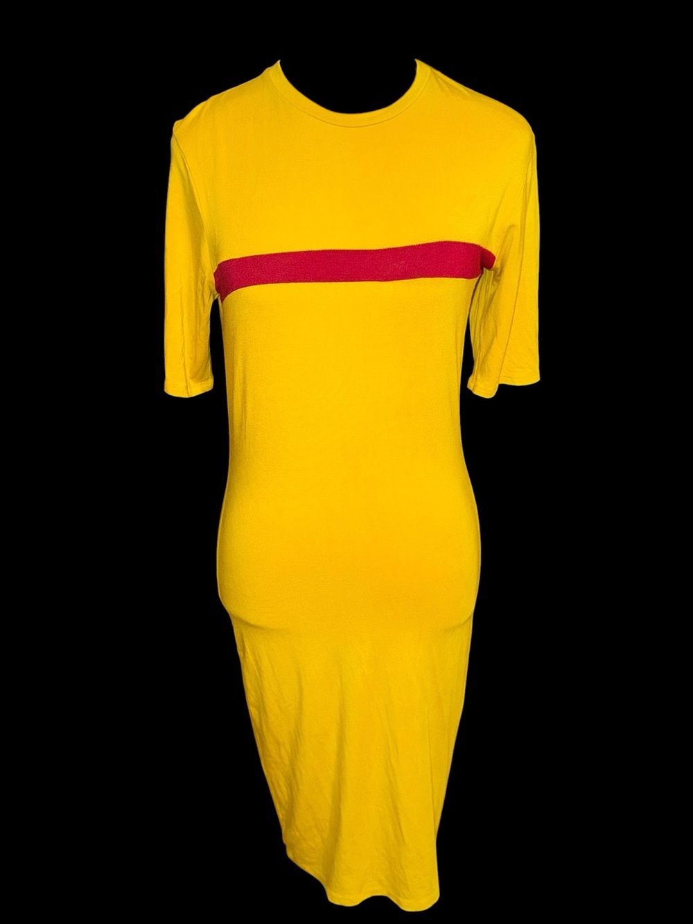 Andrew Linton Designer Dress Yellow Red Colorblock Midi Column Minimalist small